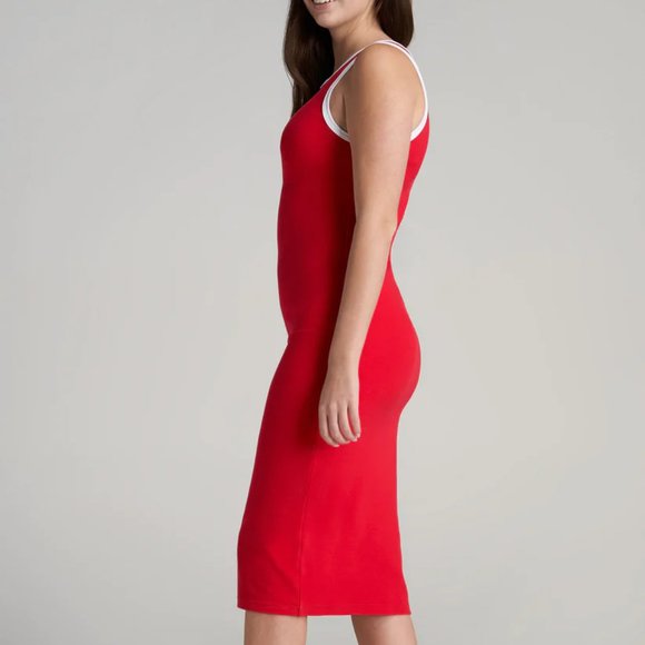 WOMEN'S TALL SLEEVELESS FITTED MIDI DRESS IN RED AND WHITE Size XL Extra Tall - Picture 3 of 3